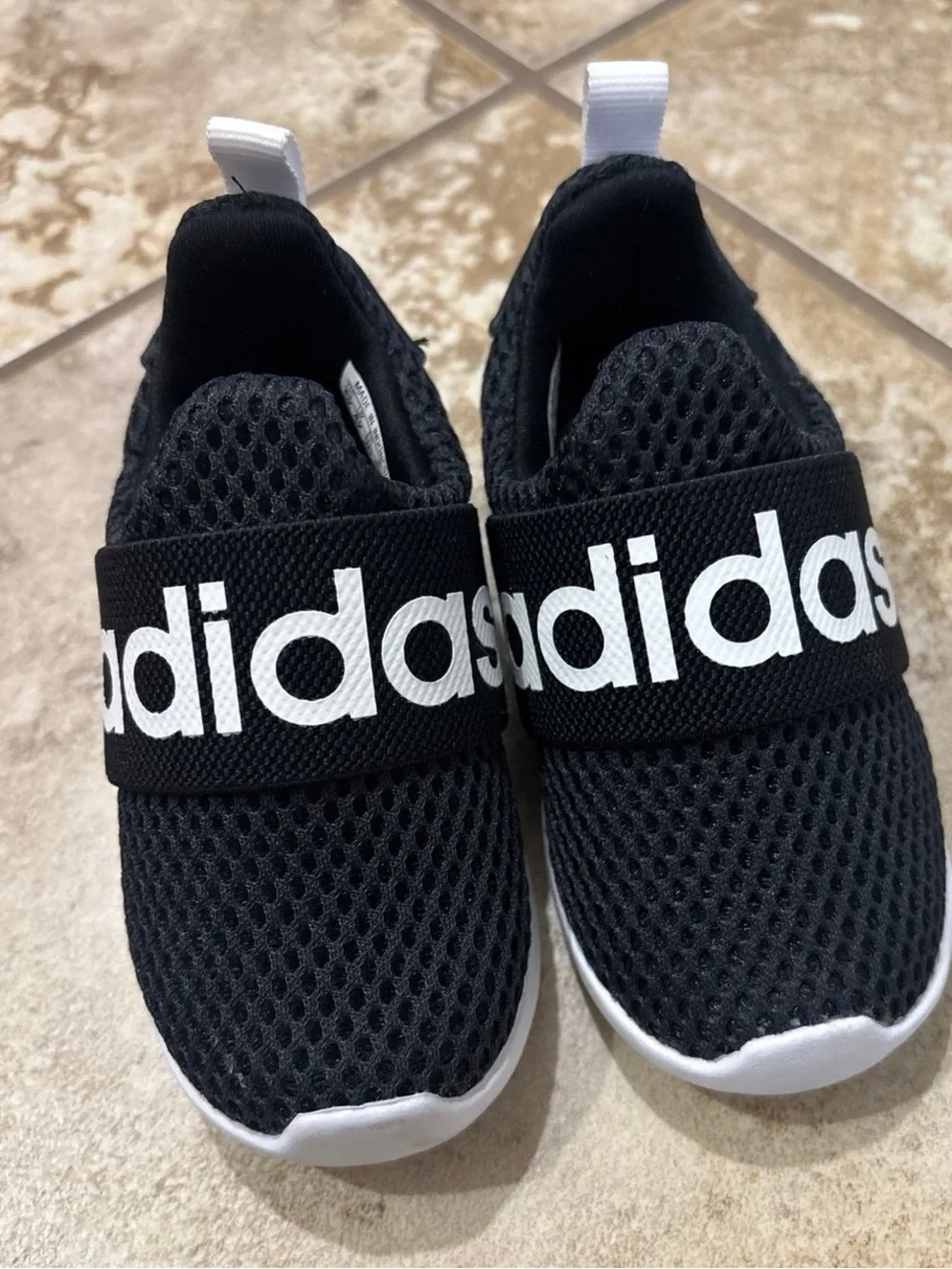 Adidas Little Kids Infant Sz 5 Classic Black/White Mesh Sneaker Shoe Slip On Low